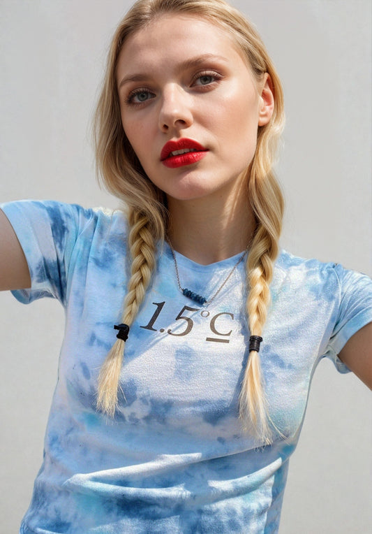 1.5°C Earth Advocacy Sky Blue Hand Tie-Dyed Women's T-Shirt