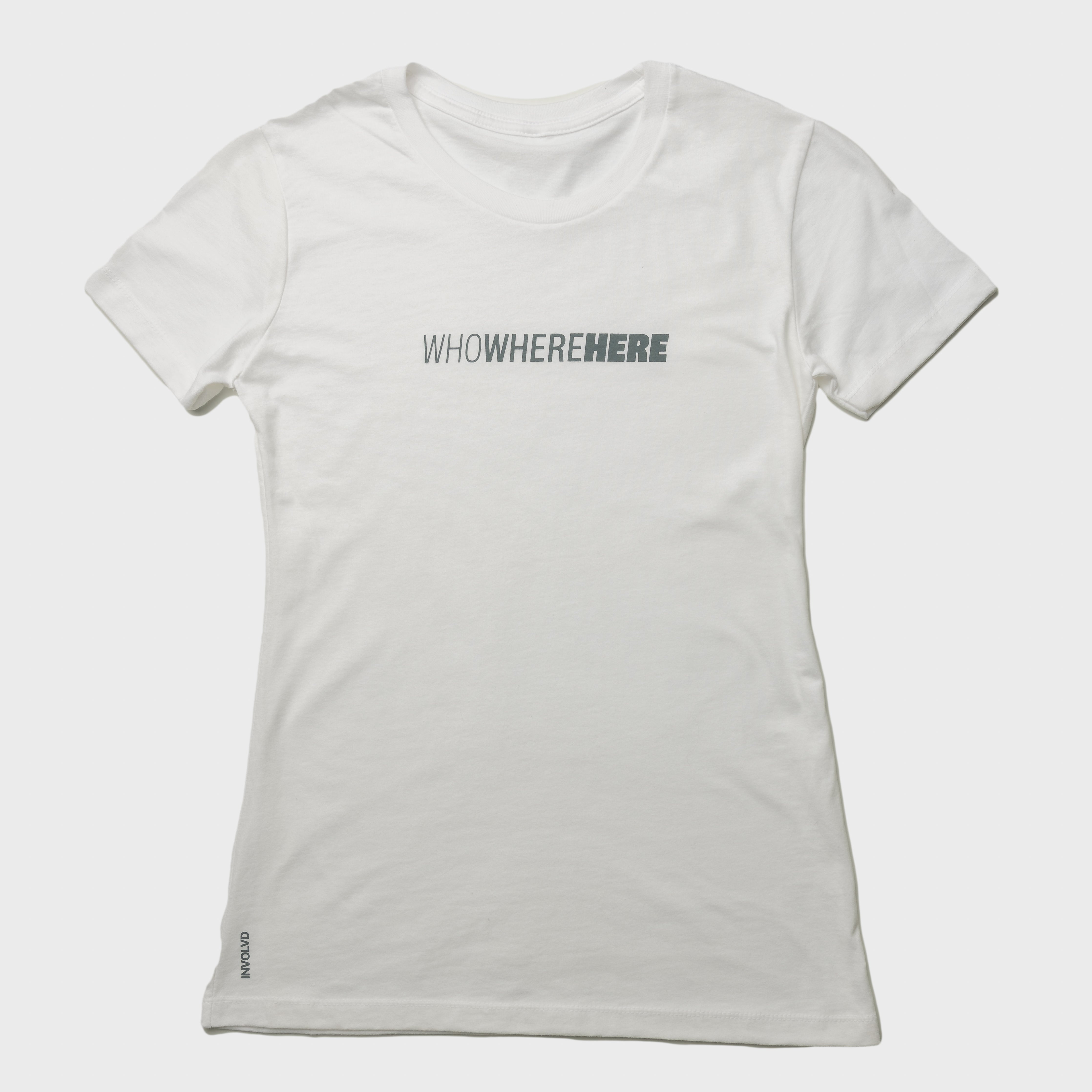 Involvd Who Where Here Human Trafficking Awareness Womens White Tshirt_Involvd Social Advocacy Clothing Brand