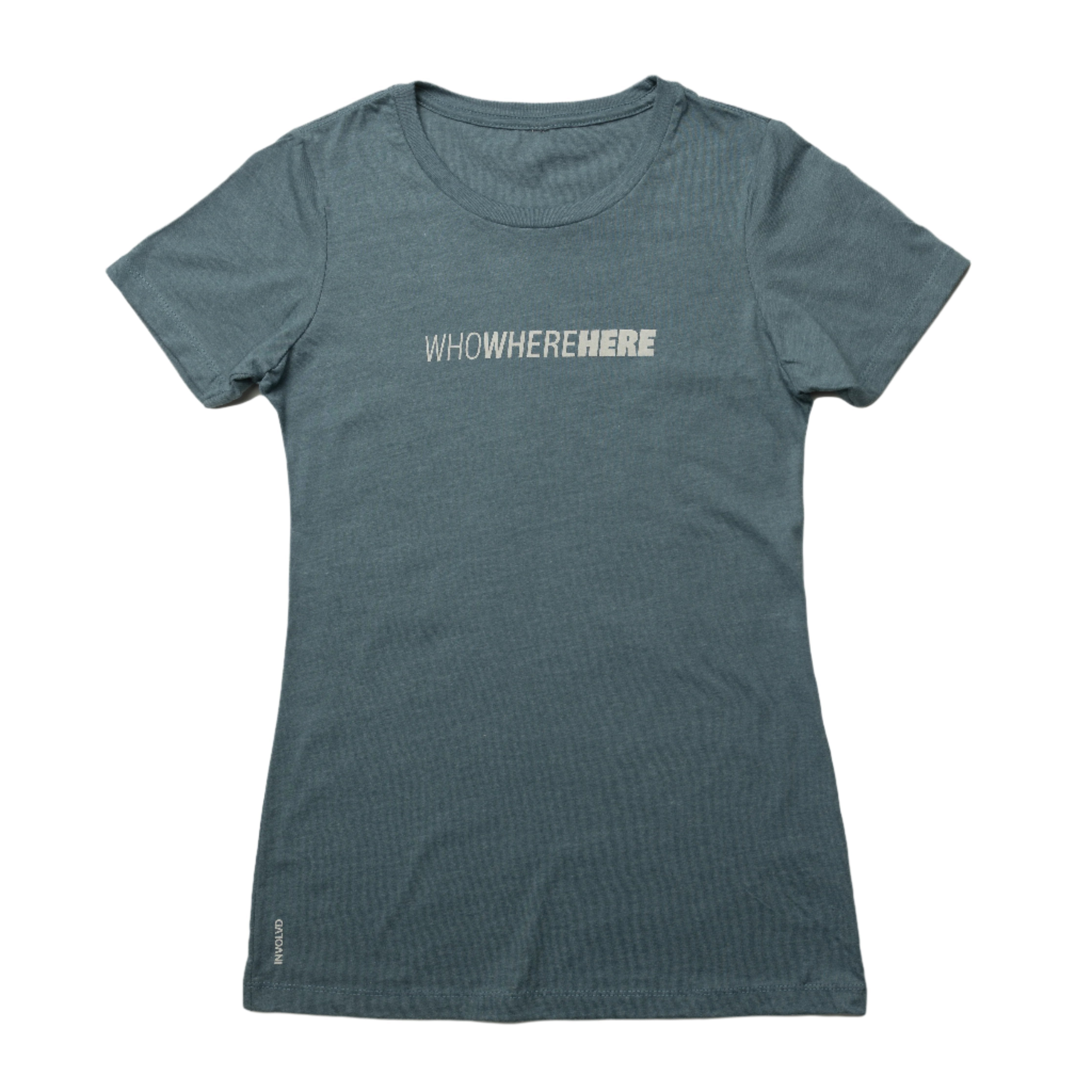 INVOLVD_Indigo_WhoWhereHere human trafficking awareness bluegreen tshirt