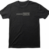 Front: Pursue Truth unisex tee in charcoal, front view, centered text print